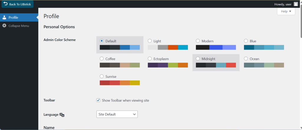 screenshot of LIBstick profile screen