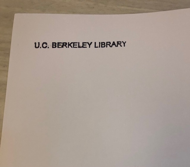 A book with UC Berkeley Library stamped on the inside front cover.